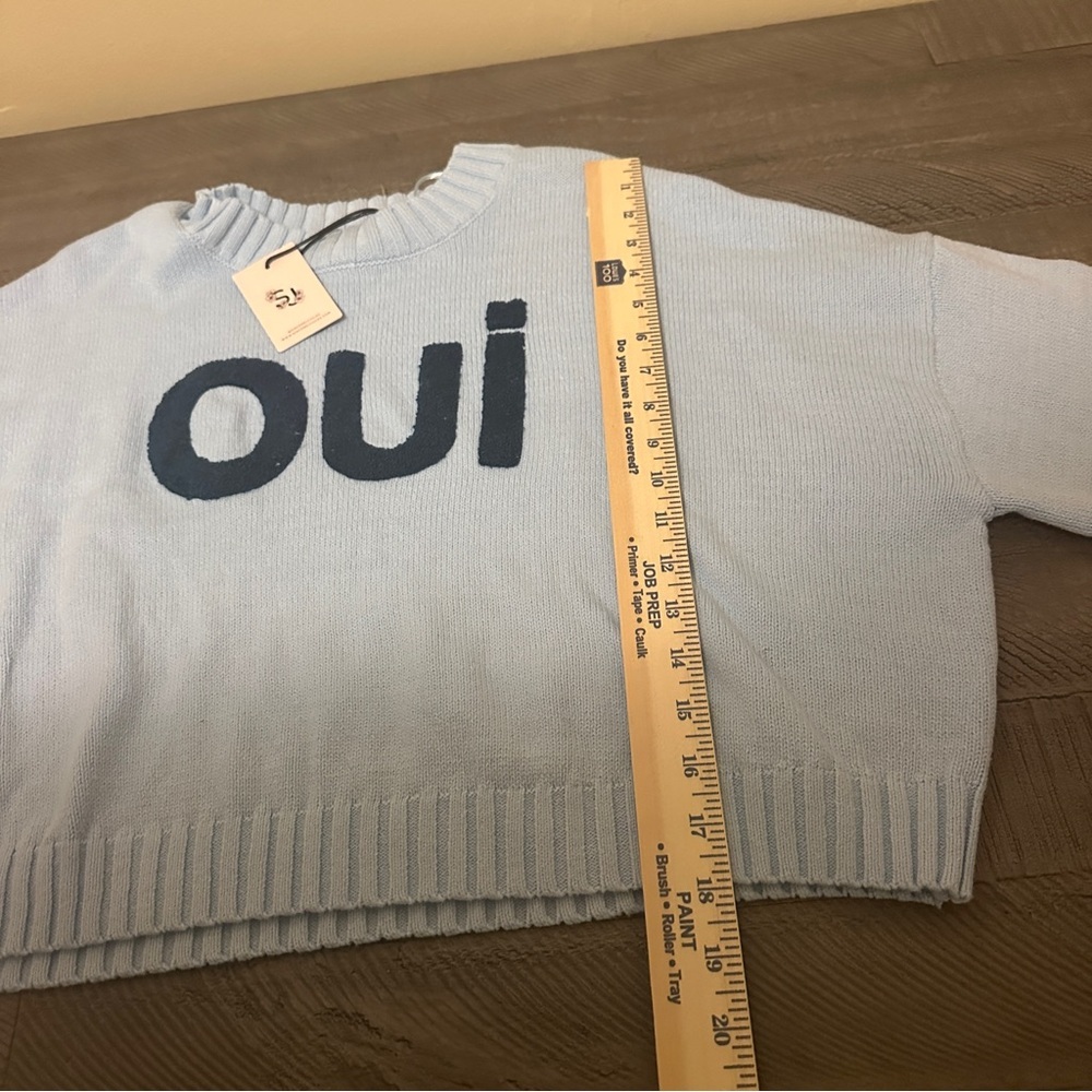 NWT Women’s Medium | Sincerely Jules | Light Blue Oui Cropped Knit Sweater - Picture 4 of 7